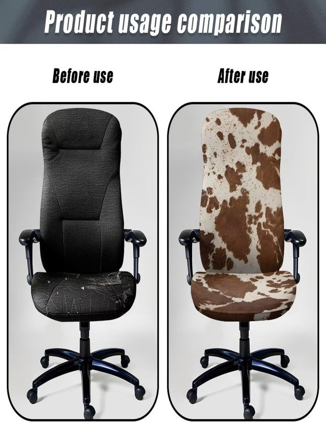Wanyint Brown Beige Cow Print Office Chair Slipcover Universal Rotating Boss Chair Cover Dustproof Desk Chair Protector Stretchable Fabric Cover with Elatic Bottom, L - Image 5